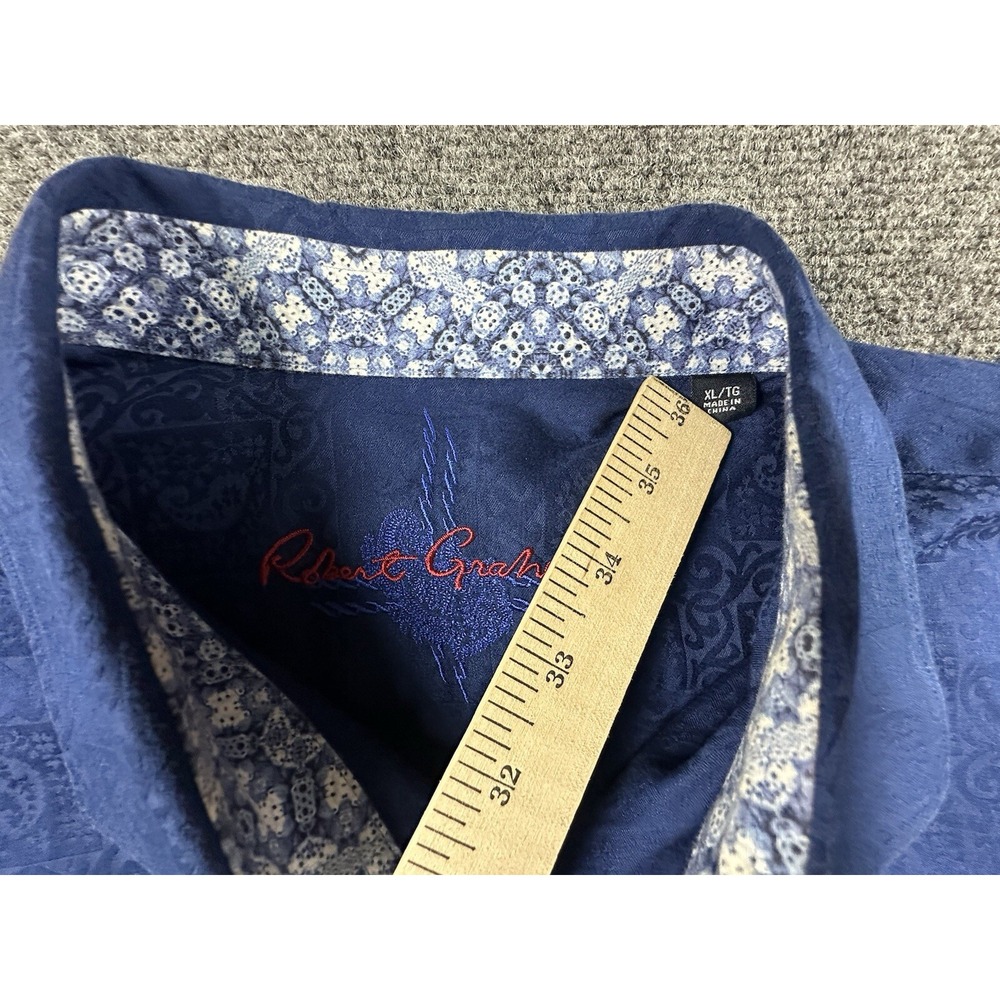 Robert Graham Paisley Blue Button Down Shirt Men's XL Geometric Accent L/S - Picture 5 of 9